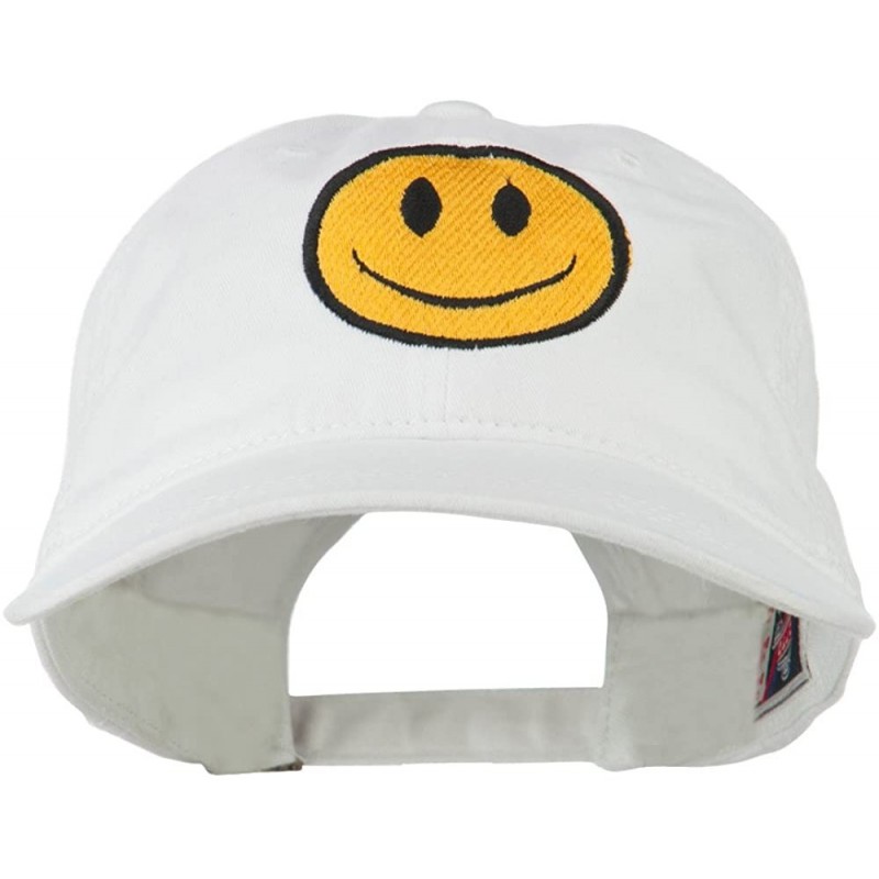 Baseball Caps Smile Face Embroidered Washed Cap - White - C311LBME7BL $45.14