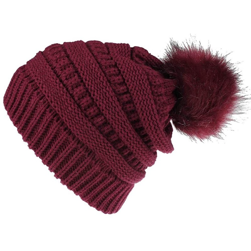 Knit Beanie Skull Cap Thick Fleece Lined Soft & Warm Chunky Beanie Hats ...