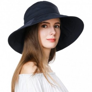 Bucket Hats Womens UPF50 Cotton Packable Sun Hats w/Chin Cord Wide Brim Stylish 54-60CM - 69038_navy(with Face Shields)740-2 ...