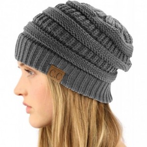 Skullies & Beanies Fleeced Fuzzy Lined Unisex Chunky Thick Warm Stretchy Beanie Hat Cap - Solid Dk. Melange Gray - C618IT3YRT...