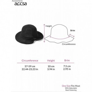 Sun Hats Women Fedora Straw Bucket Hat Travel Carry Foldable Summer Sunhat - Black - CL18RNRHGT3 $25.66