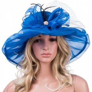 Sun Hats Womens Kentucky Derby Wide Brim Sun Dress Church Wedding Hat A342 - Blue - CO12EZ1FUJR $34.71