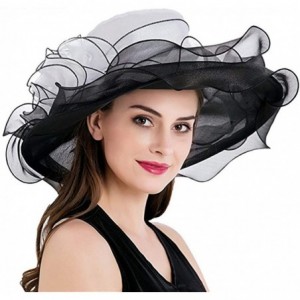 Sun Hats Women's Derby Hat Ruffle Brim Floral Aside Patchwork Organza Wide Brim Hat - Wine Top and White - CF18NQ34AZK $70.81