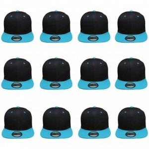 Baseball Caps Plain Blank Flat Brim Adjustable Snapback Baseball Caps Wholesale LOT 12 Pack - Black/Teal - CO186KL6HM7 $48.90