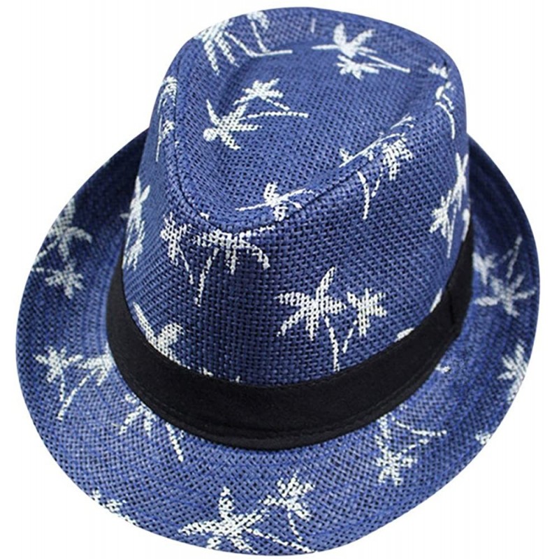 Bomber Hats Womens Sun Hat Floppy Foldable Ladies Women Maple Leaf Straw Beach Summer Hat Cap - Blue - CS18IQ7IGCH $16.79