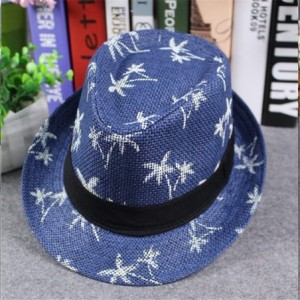 Bomber Hats Womens Sun Hat Floppy Foldable Ladies Women Maple Leaf Straw Beach Summer Hat Cap - Blue - CS18IQ7IGCH $16.79