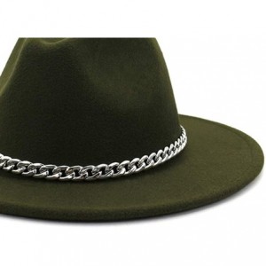 Fedoras Wide Brim Panama Fedoras Hat Felt Hat with Chain Belt for Men Women - Army Green - C0193MXI8SU $25.66