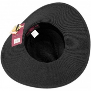Fedoras Straw Panama Fedora Sun Hat in Solid Color W/Black Grosgrain Band Trim - Black - CW17WTNMRYW $42.11