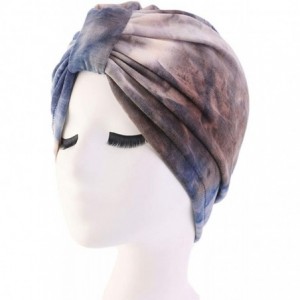 Sun Hats Shiny Turban Hat Headwraps Twist Pleated Hair Wrap Stretch Turban - Tie Dye Deep Blue - CR199IG6UAE $20.47