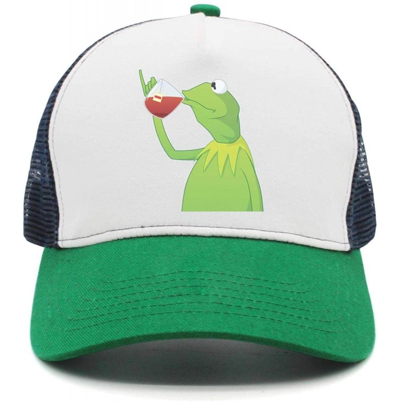 Baseball Caps Kermit The Frog"Sipping Tea" Adjustable Red Strapback Cap - Afunny-green-frog-sipping-tea-25 - CY18ICQWCAH $30.51