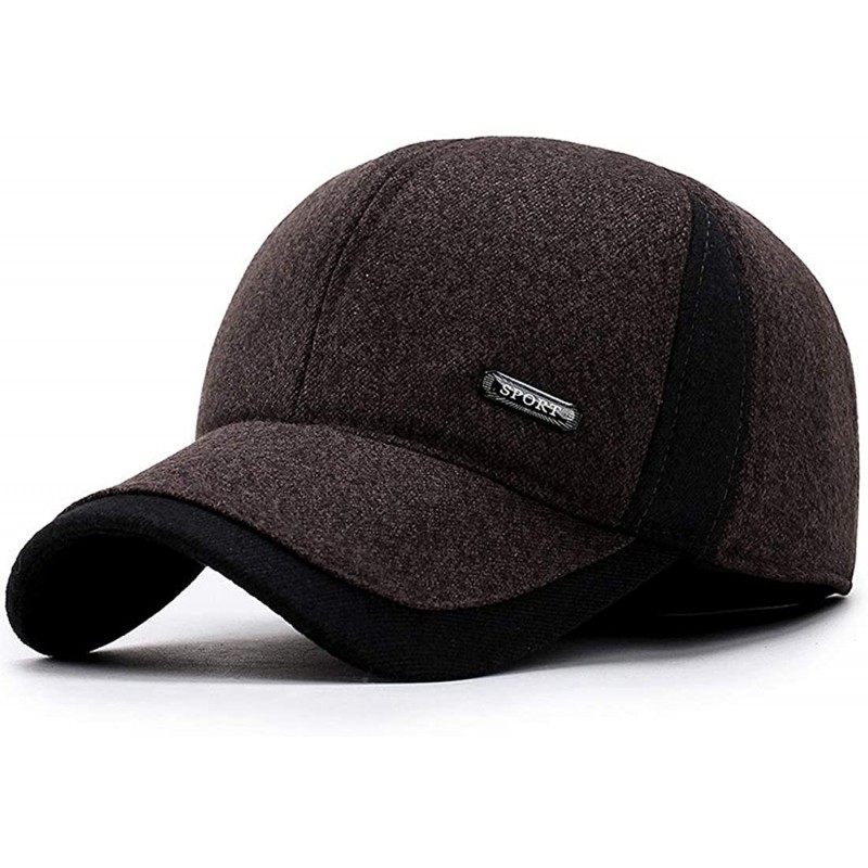 Men's Warm Woolen Baseball Caps Hat with Fold Earmuffs Warmer - A-brown ...