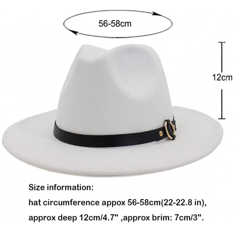 Women's Classic Wide Brim Fedora Hat with Belt Buckle Felt Panama Hat ...